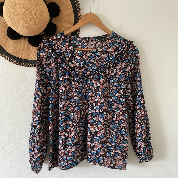 Madewell Floral Ruffle-Yoke Cotton Long Sleeve Blouse - Picture 2 of 14